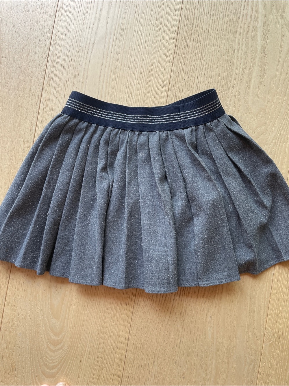 Jacadi Grey Pleated Skater Skirt with Navy Elastic Waistband (3T)*